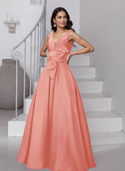 A-Line V-Neck Sleeveless Floor-Length Satin Mother Of The Bride Dresses