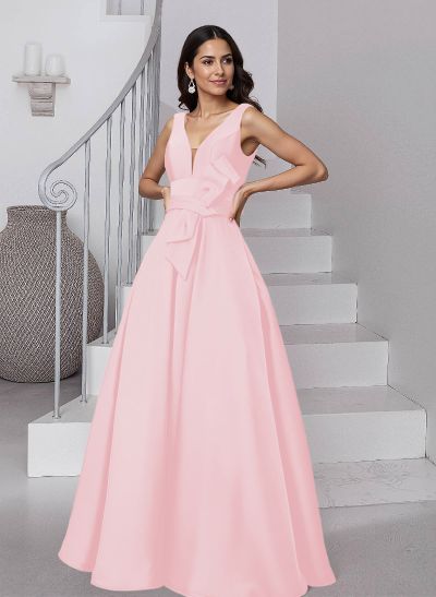 A-Line V-Neck Sleeveless Floor-Length Satin Mother Of The Bride Dresses