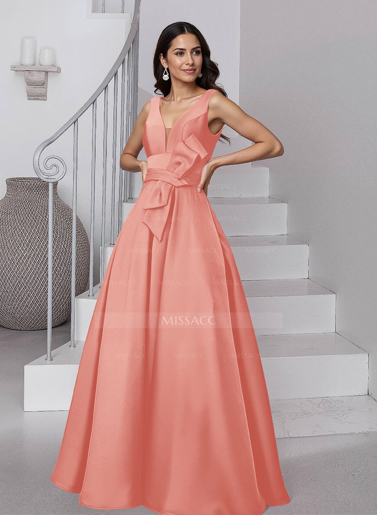A-Line/Princess V-Neck Sleeveless Floor-Length Mother of the Bride Dresses with Split Side