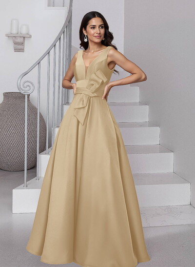 A-Line V-Neck Sleeveless Floor-Length Satin Mother Of The Bride Dresses