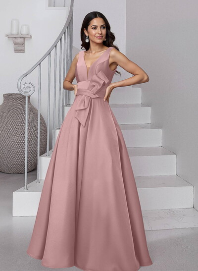A-Line V-Neck Sleeveless Floor-Length Satin Mother Of The Bride Dresses