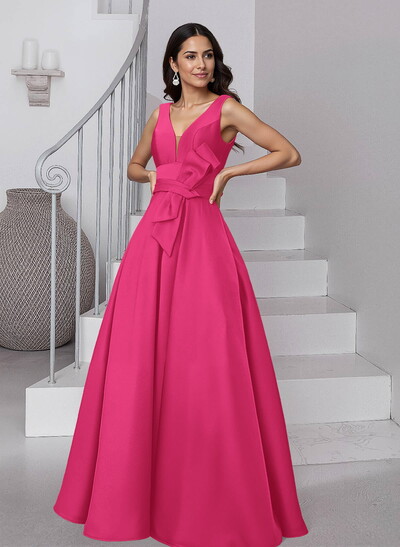 A-Line V-Neck Sleeveless Floor-Length Satin Mother Of The Bride Dresses