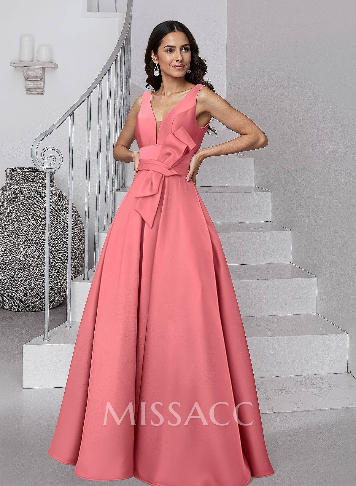 A-Line V-Neck Sleeveless Floor-Length Satin Mother Of The Bride Dresses A-Line V-Neck Sleeveless Floor-Length Satin Mother Of The Bride Dresses