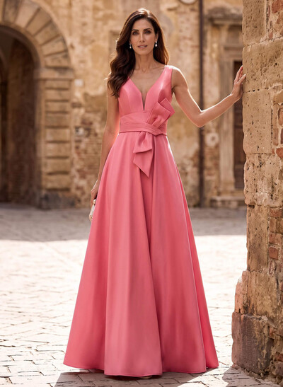 A-Line V-Neck Sleeveless Floor-Length Satin Mother Of The Bride Dresses