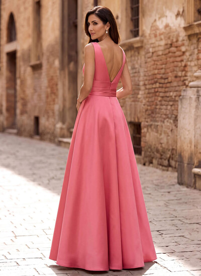 A-Line V-Neck Sleeveless Floor-Length Satin Mother Of The Bride Dresses