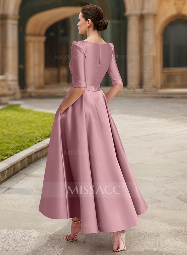 A-Line V-Neck 1/2 Sleeves Ankle-Length Satin Mother Of The Bride Dresses