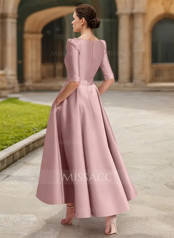 A-Line V-Neck 1/2 Sleeves Ankle-Length Satin Mother Of The Bride