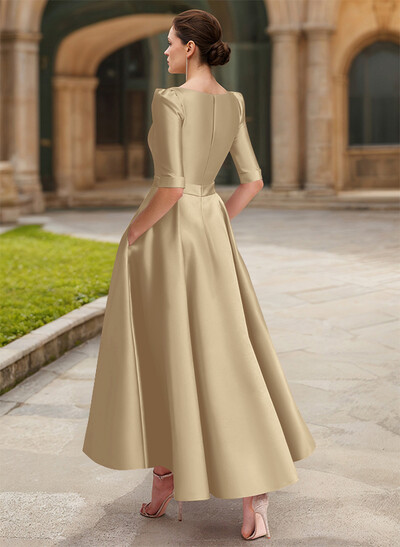 A-Line V-Neck 1/2 Sleeves Ankle-Length Satin Mother Of The Bride Dresses