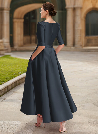 A-Line V-Neck 1/2 Sleeves Ankle-Length Satin Mother Of The Bride Dresses