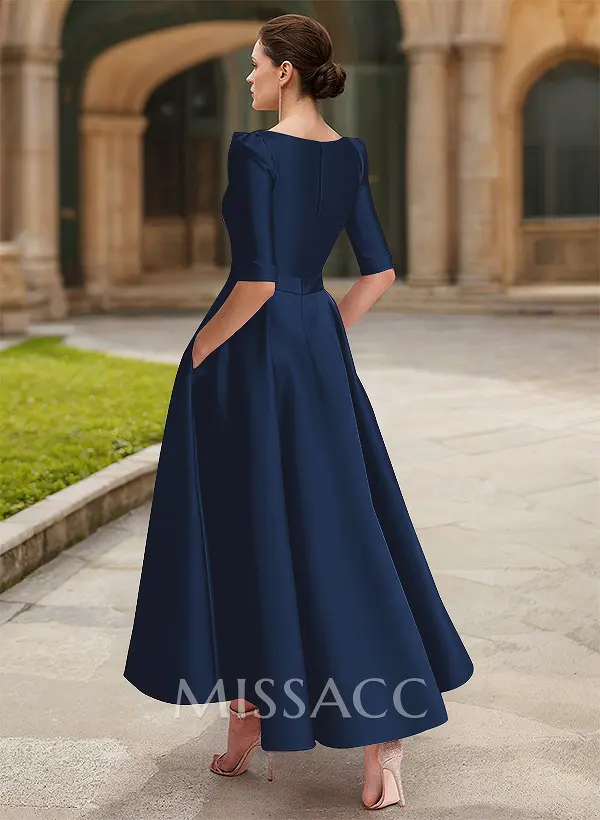 A-Line V-Neck 1/2 Sleeves Ankle-Length Satin Mother Of The Bride