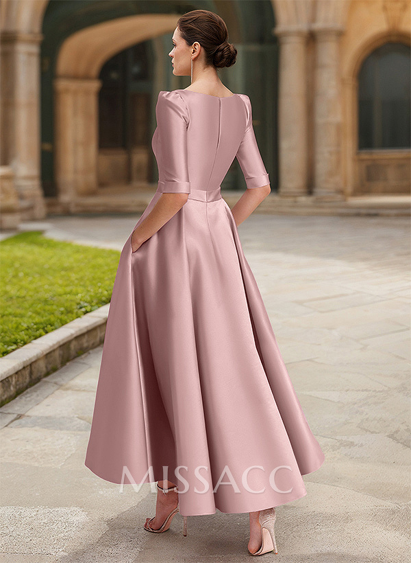 A-Line V-Neck 1/2 Sleeves Ankle-Length Satin Mother Of The Bride Dresses