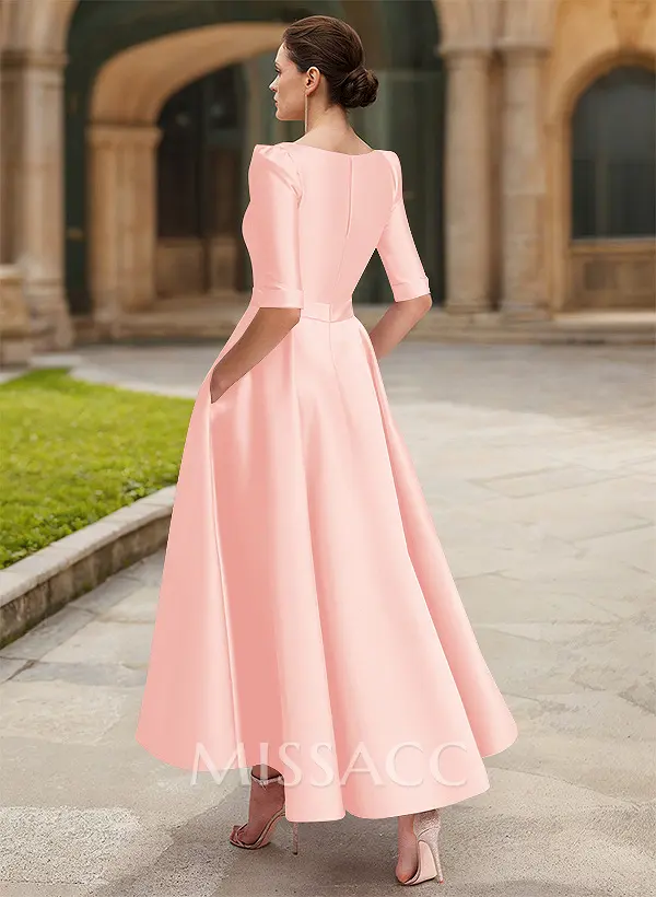 A-Line V-Neck 1/2 Sleeves Ankle-Length Satin Mother Of The Bride