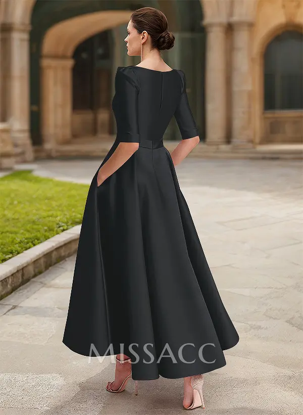 A-Line V-Neck 1/2 Sleeves Ankle-Length Satin Mother Of The Bride