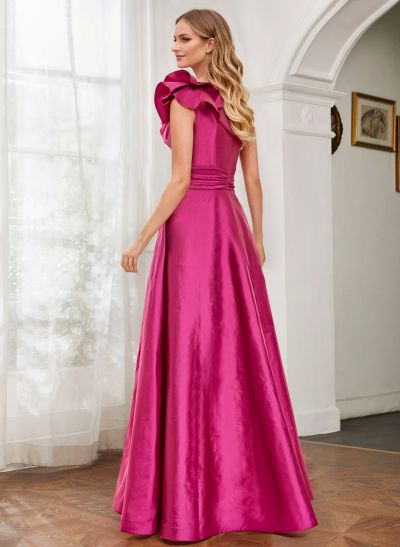 A-Line One-Shoulder Satin Mother Of The Bride Dresses With Cascading Ruffles