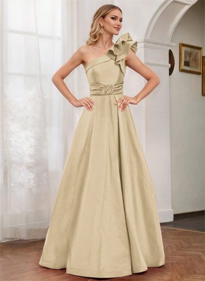 A-Line One-Shoulder Satin Mother Of The Bride Dresses With Cascading Ruffles