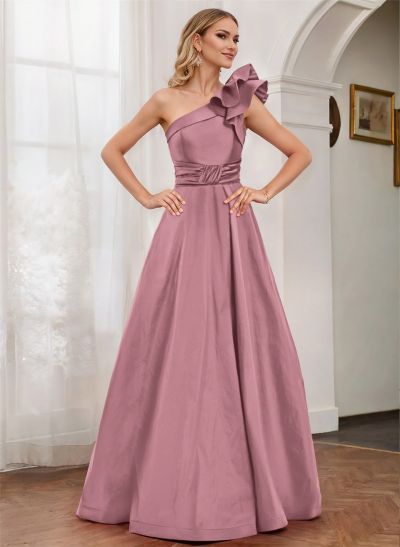 A-Line One-Shoulder Satin Mother Of The Bride Dresses With Cascading Ruffles