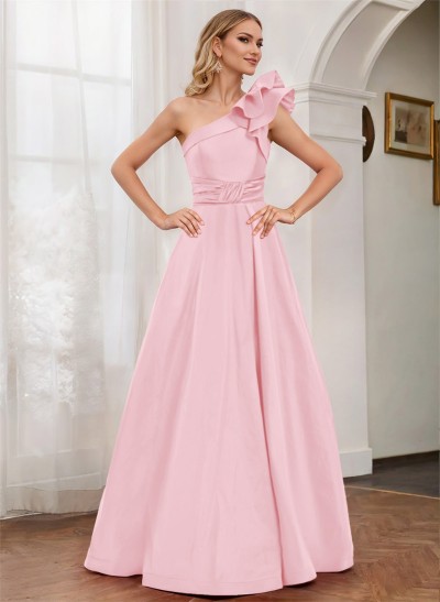 A-Line One-Shoulder Satin Mother Of The Bride Dresses With Cascading Ruffles