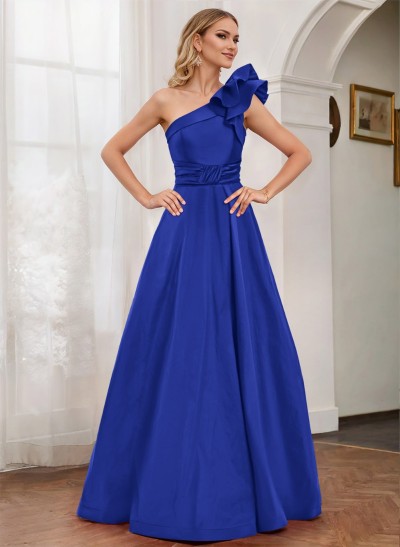 A-Line One-Shoulder Satin Mother Of The Bride Dresses With Cascading Ruffles