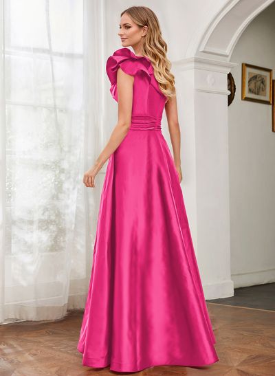 A-Line One-Shoulder Satin Mother Of The Bride Dresses With Cascading Ruffles