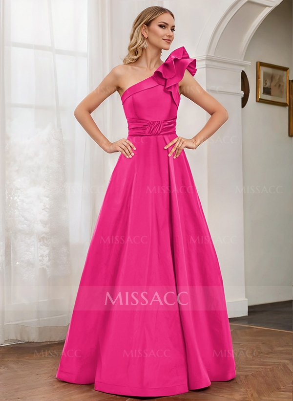 A-Line One-Shoulder Satin Mother Of The Bride Dresses With Cascading Ruffles