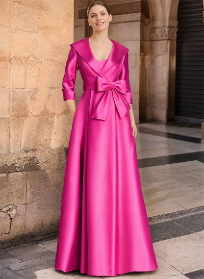 A-Line Wrap V-Neck Satin Mother Of The Bride Dresses With Bow