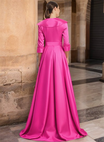 A-Line V-Neck Silk Like Satin Mother Of The Bride Dresses With Sash