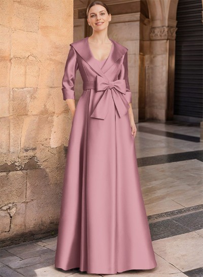 A-Line Wrap V-Neck Satin Mother Of The Bride Dresses With Bow