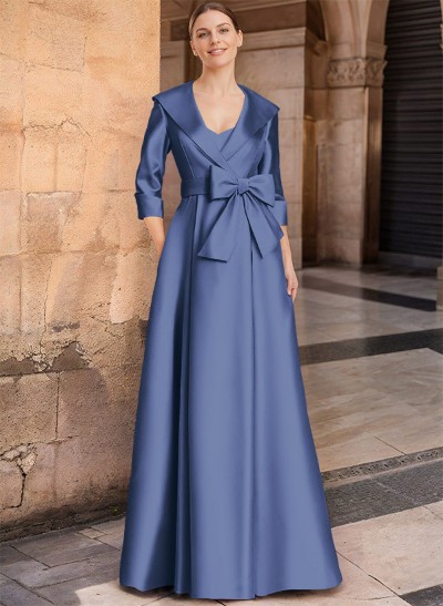 A-Line Wrap V-Neck Satin Mother Of The Bride Dresses With Bow