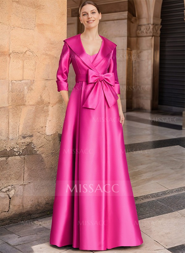 A-Line Wrap V-Neck Satin Mother Of The Bride Dresses With Bow