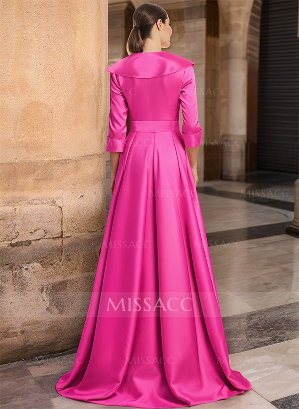 A-Line Wrap V-Neck Satin Mother Of The Bride Dresses With Bow