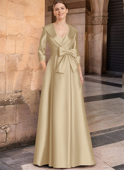 A-Line Wrap V-Neck Satin Mother Of The Bride Dresses With Bow