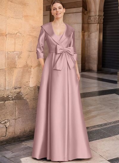 A-Line Wrap V-Neck Satin Mother Of The Bride Dresses With Bow