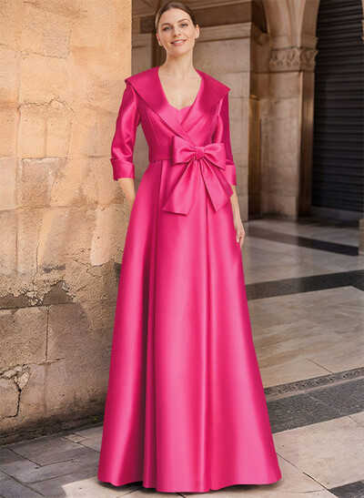A-Line Wrap V-Neck Satin Mother Of The Bride Dresses With Bow