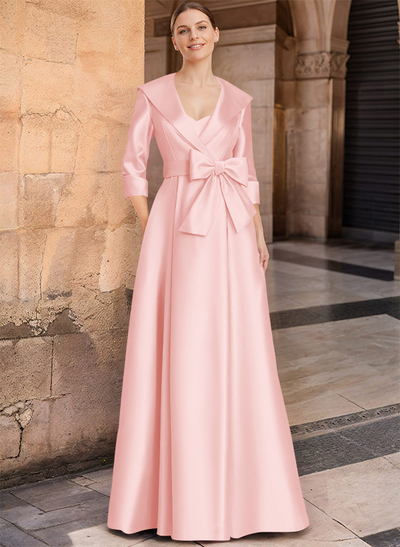 A-Line Wrap V-Neck Satin Mother Of The Bride Dresses With Bow