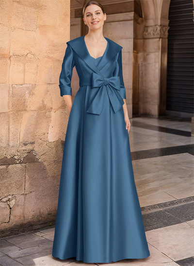 A-Line Wrap V-Neck Satin Mother Of The Bride Dresses With Bow