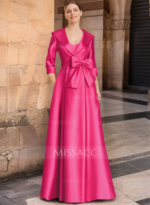 A-Line Wrap V-Neck Satin Mother Of The Bride Dresses With Bow