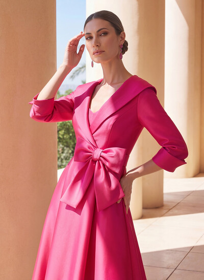 A-Line Wrap V-Neck Satin Mother Of The Bride Dresses With Bow