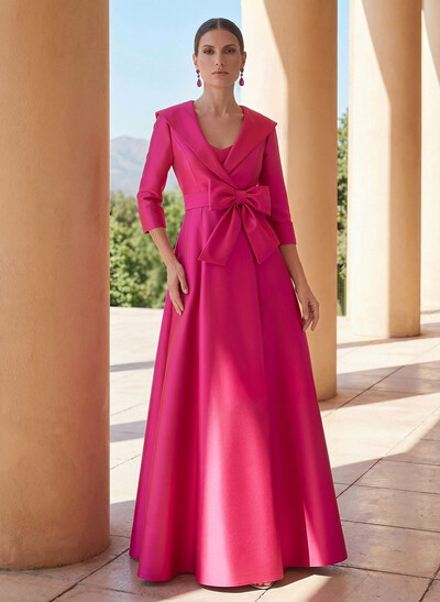 A-Line Wrap V-Neck Satin Mother Of The Bride Dresses With Bow