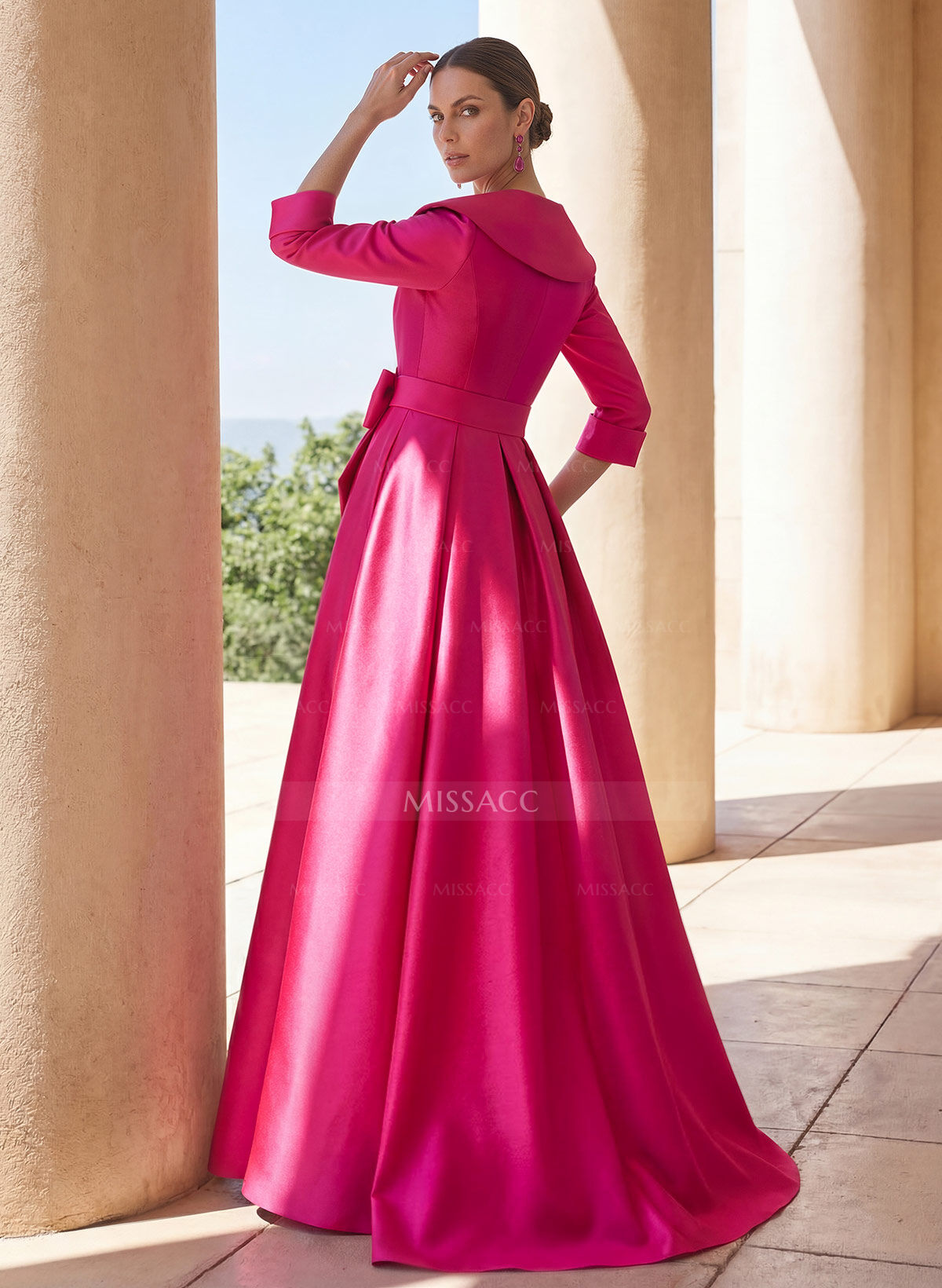 A-Line Wrap V-Neck Satin Mother Of The Bride Dresses With Bow