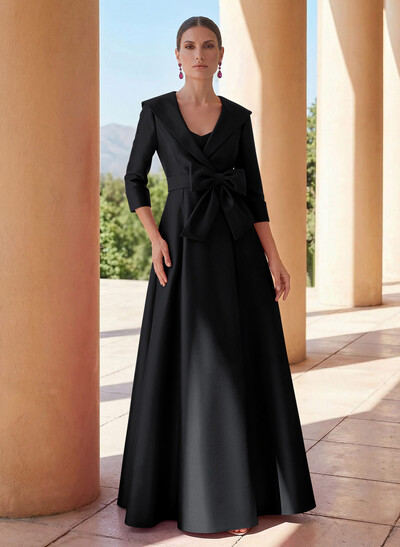 A-Line Wrap V-Neck Satin Mother Of The Bride Dresses With Bow