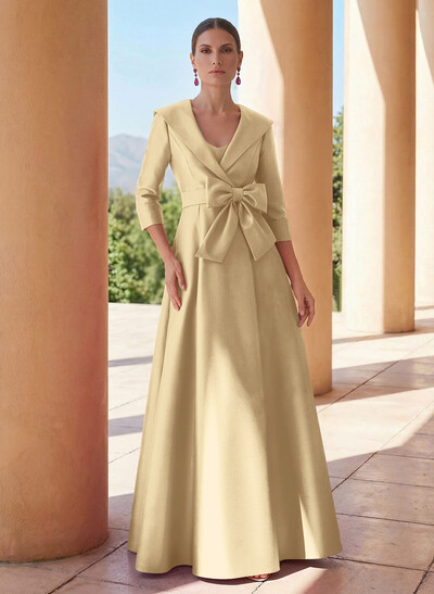 A-Line Wrap V-Neck Satin Mother Of The Bride Dresses With Bow