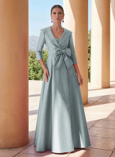 A-Line Wrap V-Neck Satin Mother Of The Bride Dresses With Bow
