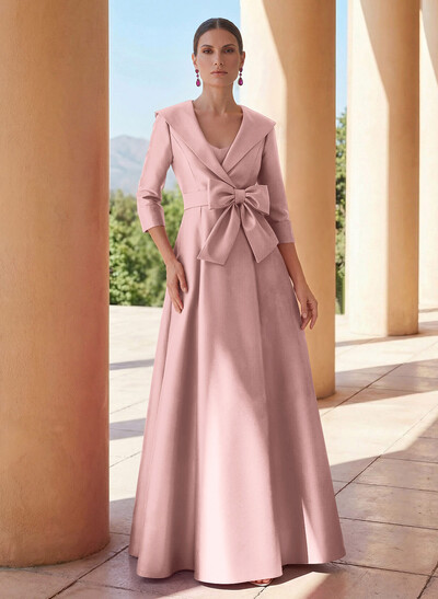 A-Line Wrap V-Neck Satin Mother Of The Bride Dresses With Bow