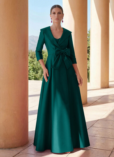 A-Line Wrap V-Neck Satin Mother Of The Bride Dresses With Bow