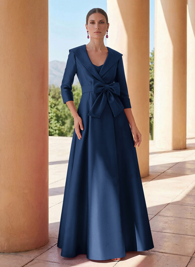 A-Line Wrap V-Neck Satin Mother Of The Bride Dresses With Bow