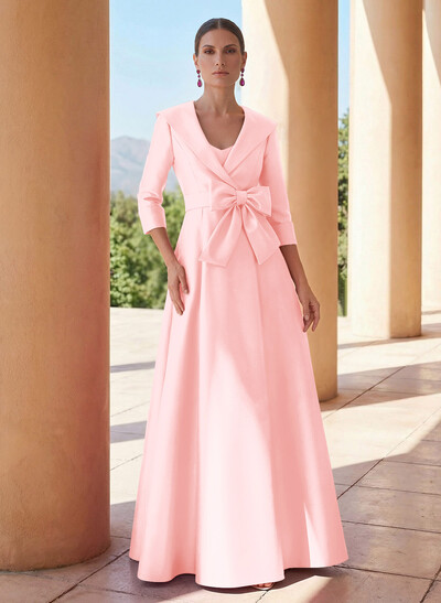 A-Line Wrap V-Neck Satin Mother Of The Bride Dresses With Bow