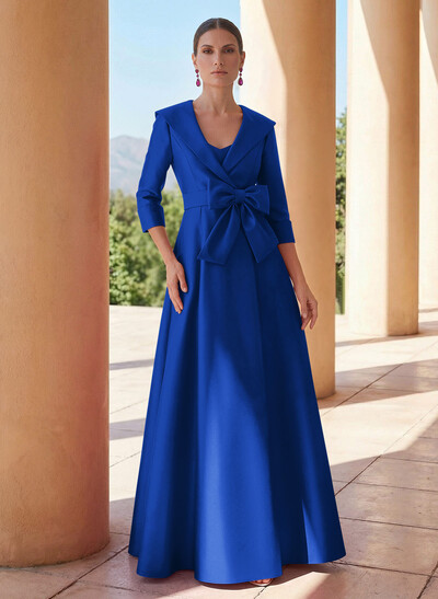 A-Line Wrap V-Neck Satin Mother Of The Bride Dresses With Bow