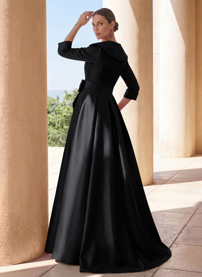 A-Line Wrap V-Neck Satin Mother Of The Bride Dresses With Bow