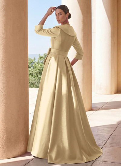 A-Line Wrap V-Neck Satin Mother Of The Bride Dresses With Bow