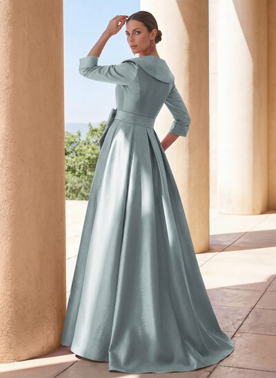 A-Line Wrap V-Neck Satin Mother Of The Bride Dresses With Bow